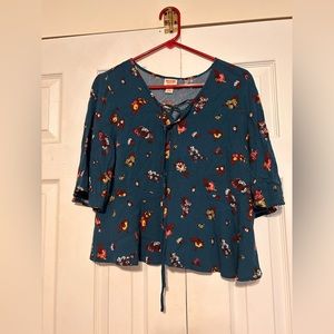 Mossimo Supply Co. Blue Floral Bell Sleeve Loose Blouse Size Large